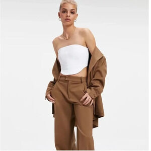 Good American Y2K Poplin Corset Crop Top 3 Large White Strapless Stretch Zipper